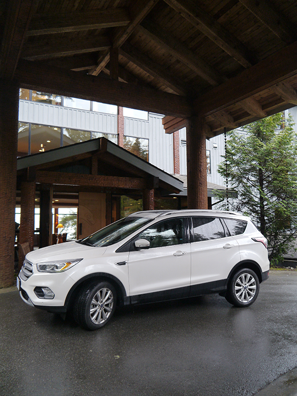 White 2017 Ford Escape parked in front of the Wickaninnish Inn