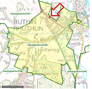 Approximate boundary of Llanfwrog Urban