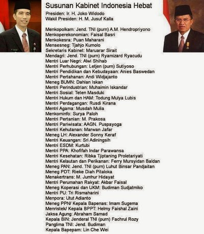  Susunan  Menteri Kabinet  Jokowi  JK  CB Magazine