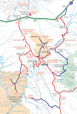 Mapa de los alrededores de Moab, Utah.