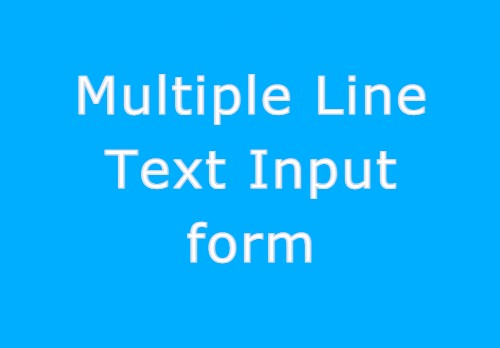 Multiple-Line Text Input from Html Controls This is used when the user is required to give details that may be longer than a single sentence. Multi-line input controls are created using HTML <textarea> tag.  Multiple Line Text Input form Html Controls    Example  Here is a basic example of a multi-line text input used to take an item description    Code Example:         <!DOCTYPE html> <html>     <head>       <title>Multiple-Line Input Control</title>    </head> 	    <body>       <form>          Description : <br />                </form>    </body> 	 </html>            Copy   Output: