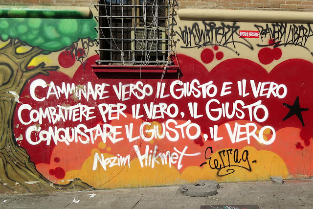 Nâzım Hikmet's verses on a wall, Piazza Giuseppe Verdi, Bologna