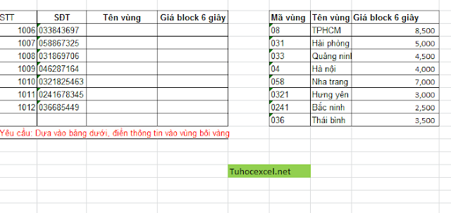 Bài tập về hàm Vlookup và hàm IFERROR