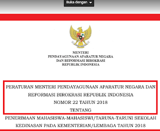 Bagi anda yang berminat mendaftar menjadi mahasiswa calon taruna sekolah kedinasan pada ke Permenpan rb nomor 22 Tahun 2018 Pdf