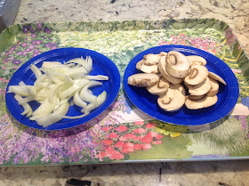 slice mushrooms and onions