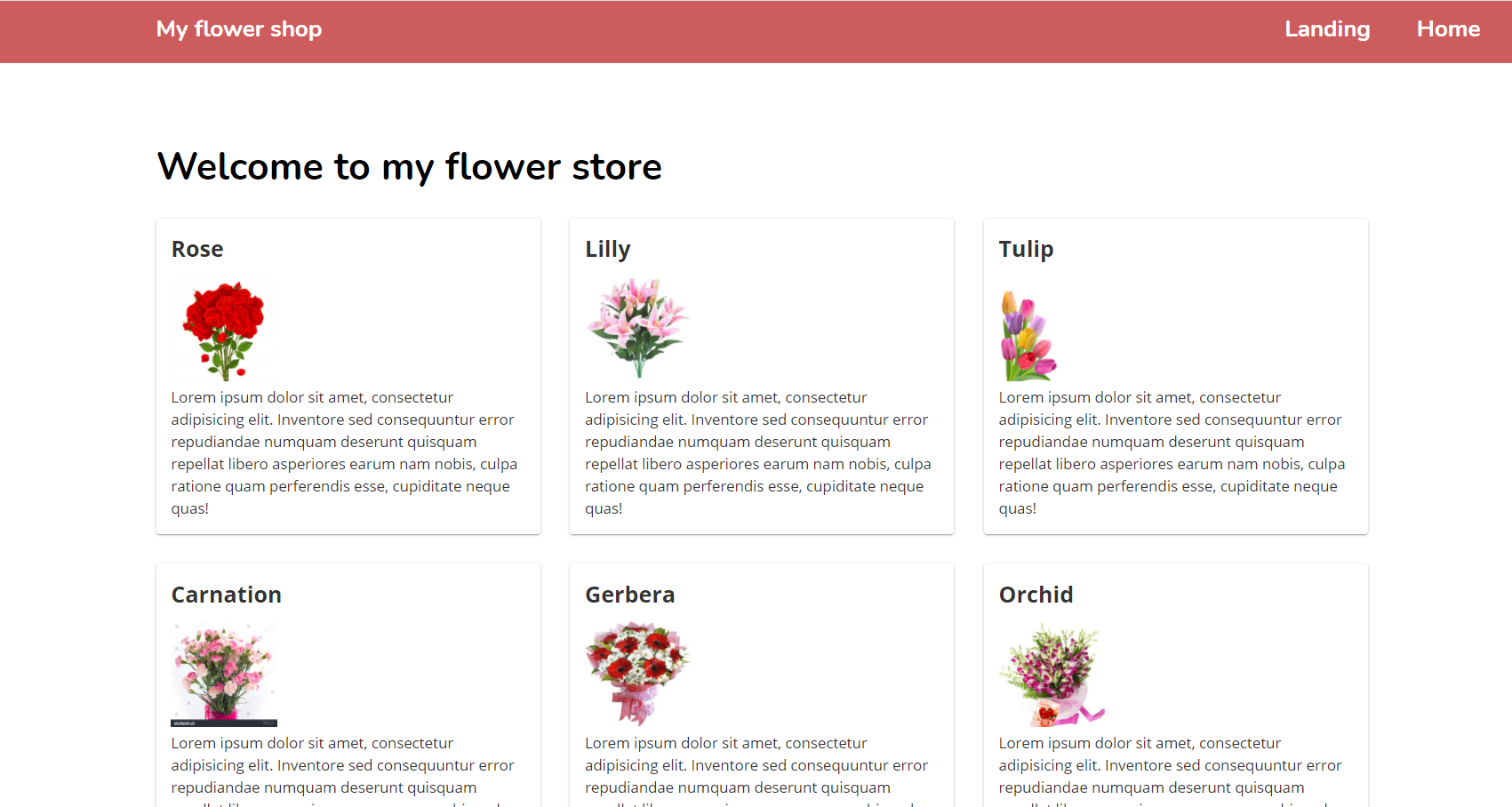 PrimeNG cards modules styles css example - flower store app