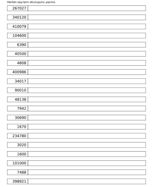 4. Sınıf, Matematik ,Sayı Okuma