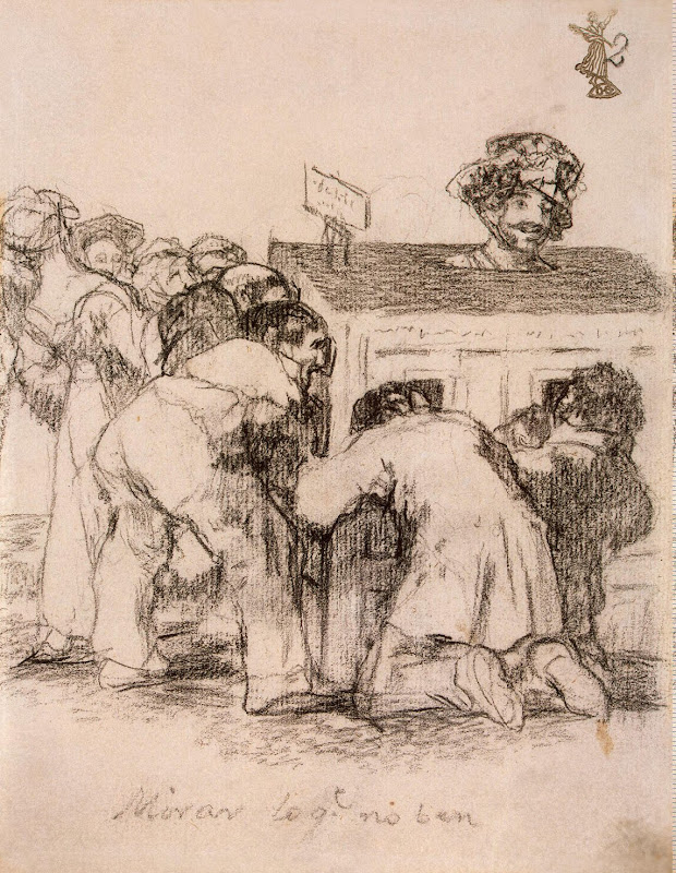 Looking at What They Can't See by Francisco Goya - Genre Drawings from Hermitage Museum
