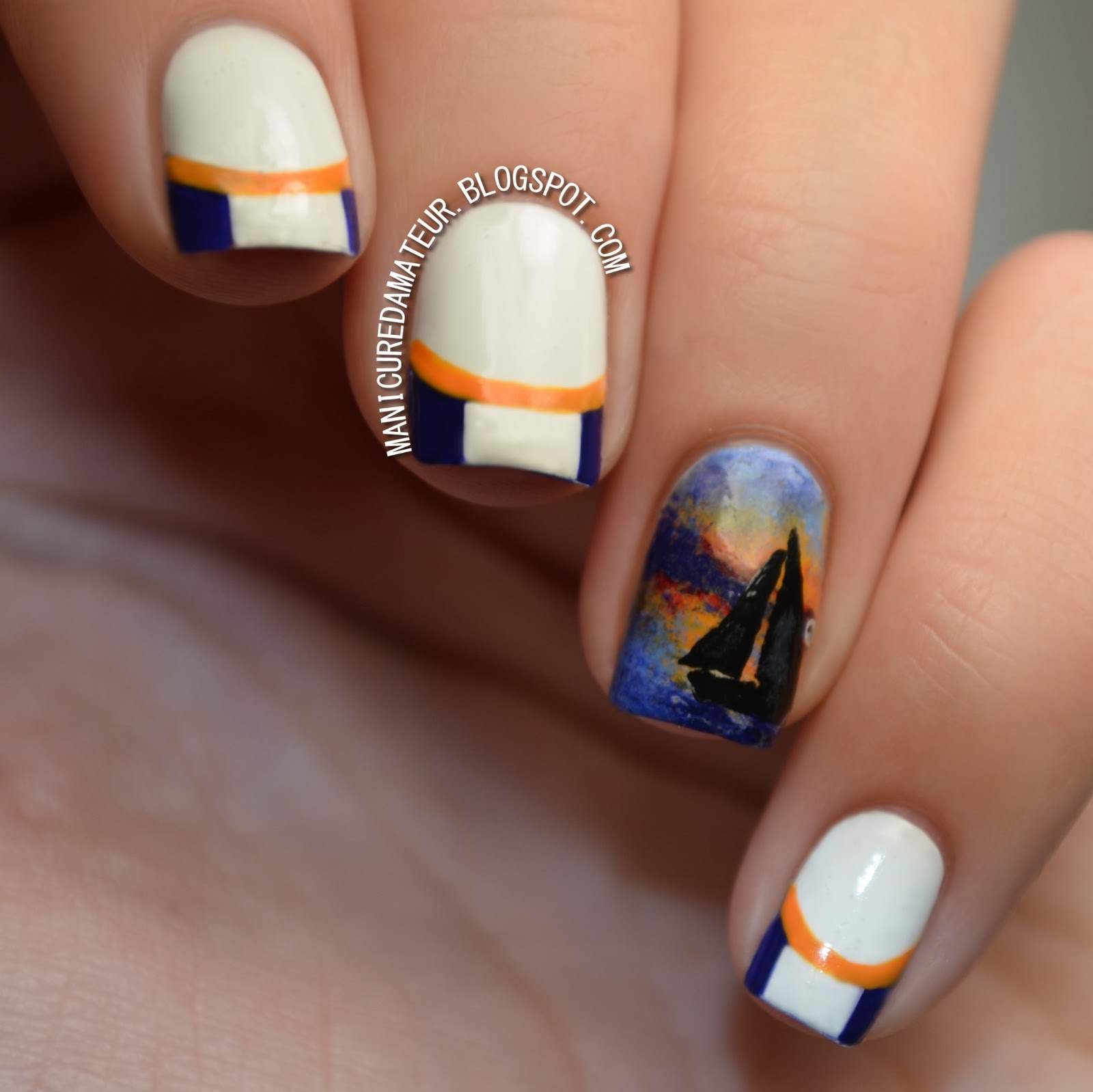  there! Nautical Inspired French Manicure with Sailboat Accent Nail Art