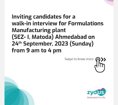 Zydus Walk in Interview For Production/ Warehouse/ Packing/ Quality Control / Engineering