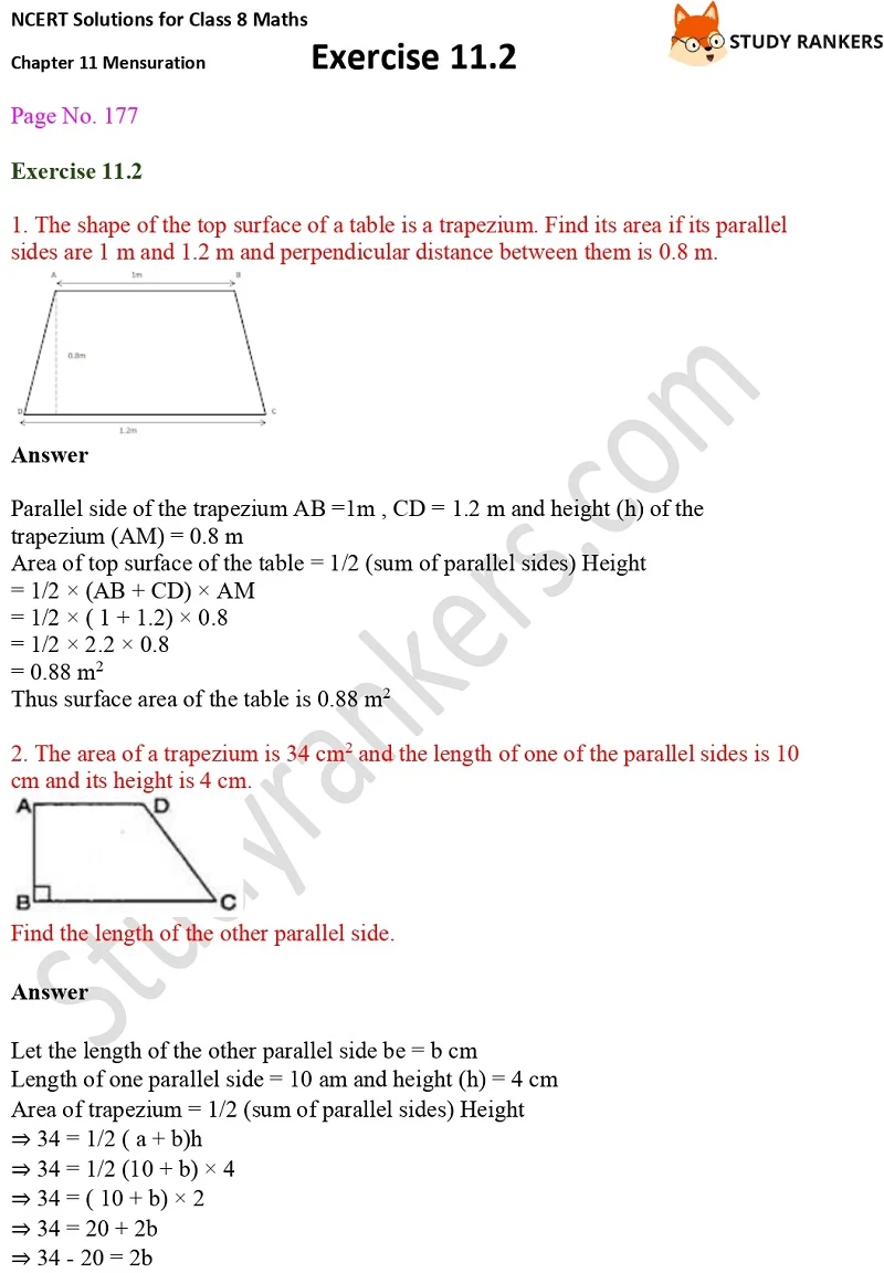 NCERT Solutions for Class 8 Maths Ch 11 Mensuration Exercise 11.2 1