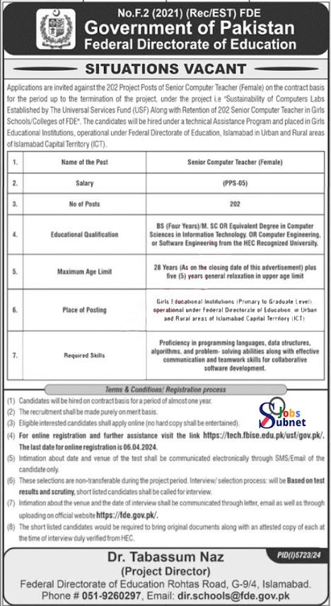 Federal Directorate Of Education Teacher Jobs 2024 (200+ Vacancies)