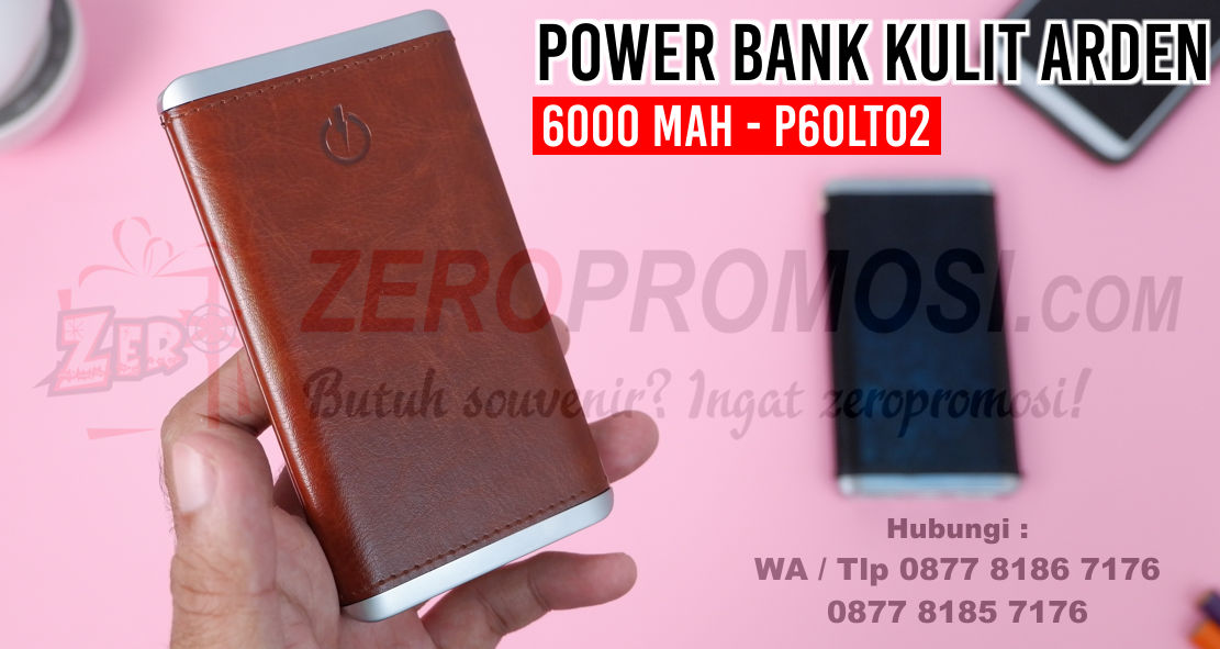 Power bank kulit ARDEN 6000 mAh Real Capacity - P60LT02, Powerbank Souvenir Kantor 6.000mAh P60LT02