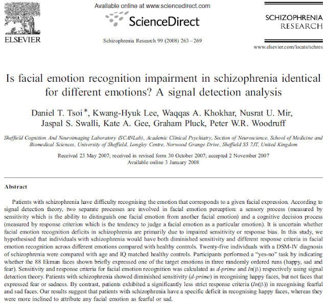 Is facial emotion recognition impairment in schizophrenia identical for different emotions? a signal detection analysis