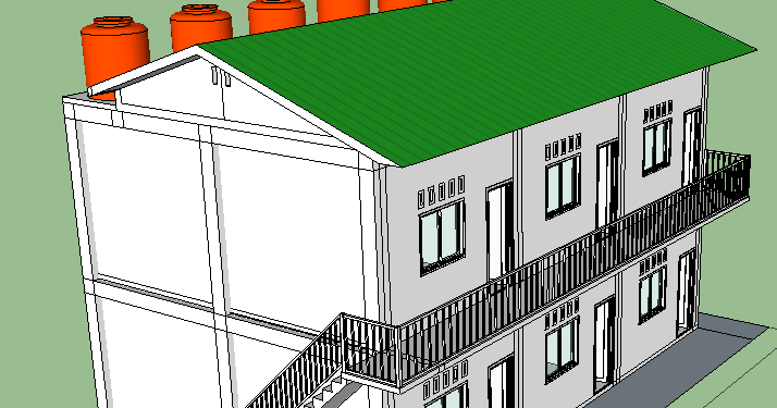 DESAIN SKETCHUP rumah  sewa 6 pintu  di lahan 10 x 15 m 