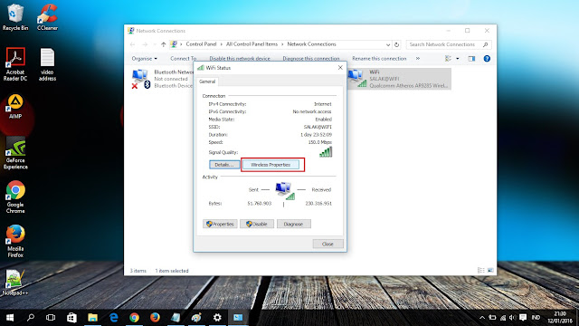 Tampilan wifi status mengakses wireless properties