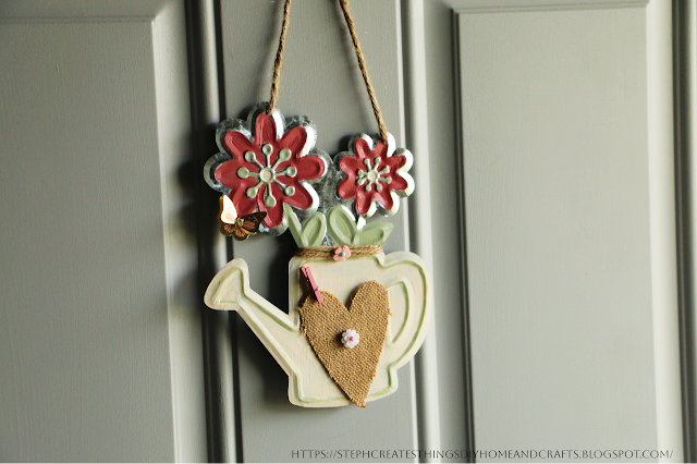 Painted Galvanized Hanging Flower Decoration with fabric heart