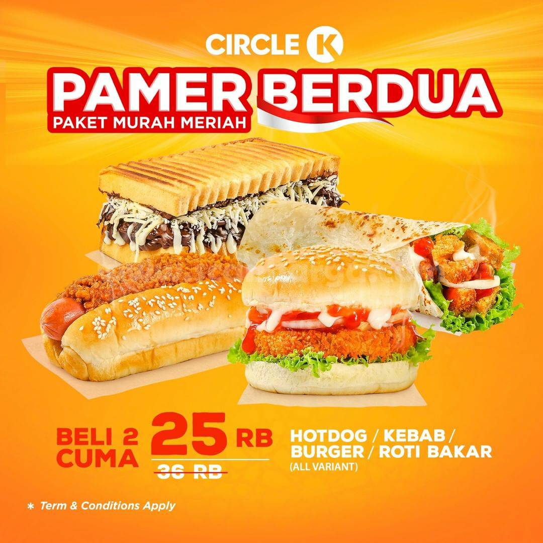 CIRCLE K Promo PAMER BERDUA – Beli 2 Hotdog/Kebab/Burger cuma Rp. 25.000 aja
