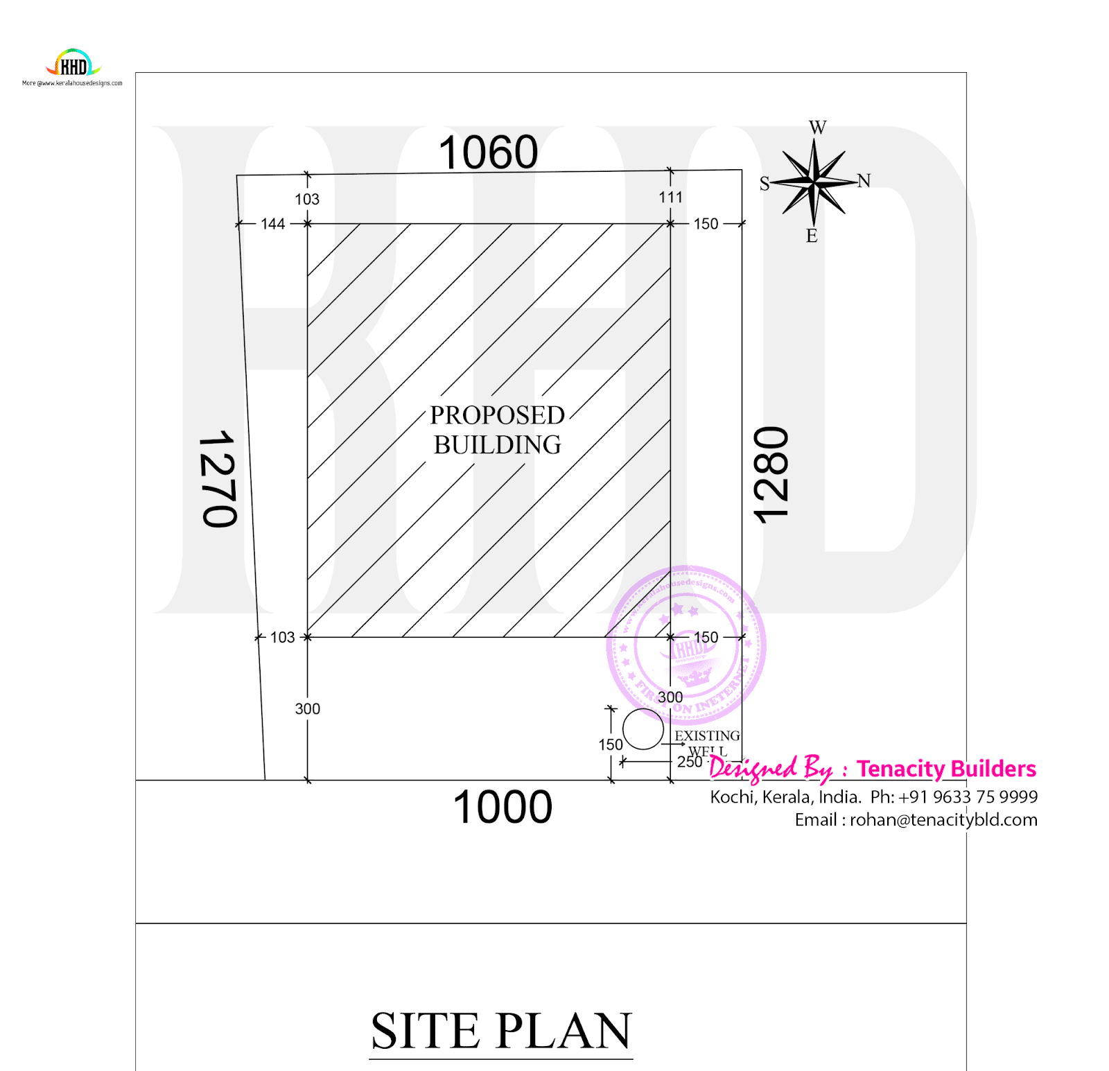 Site or land plan drawing of the tiny double-story house, showing the layout of the house on the property.