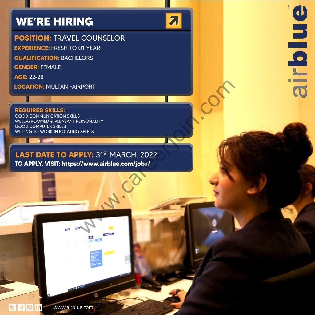 AirBlue Pakistan Jobs Travel Counselor