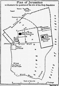 Plano de Jerusalém no tempo de Jesus. O palácio de Herodes aparece à esquerda junto à Porta de Jaffa. Mapa de uma enciclopédia de 1911