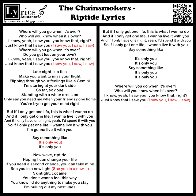 The Chainsmokers - Riptide Lyrics | lyricsassistance.blogspot.com