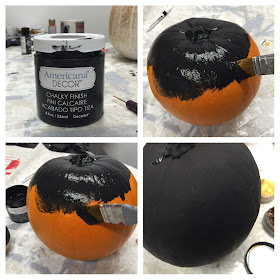 We painted our pumpkin with DecoArt Chalky Finish paint in carbon