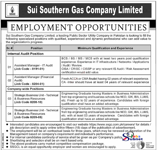 SSGC Sui Southern Gas Company Ltd Jobs 2023