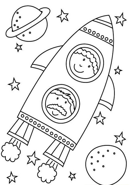 Coloring Page Outline Of A Cartoon Flying Saucer With Alien