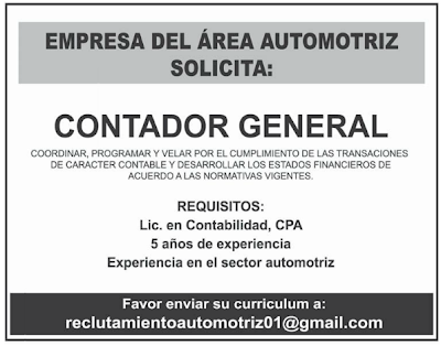 Empleo Empresa Automotríz solicita Contador General