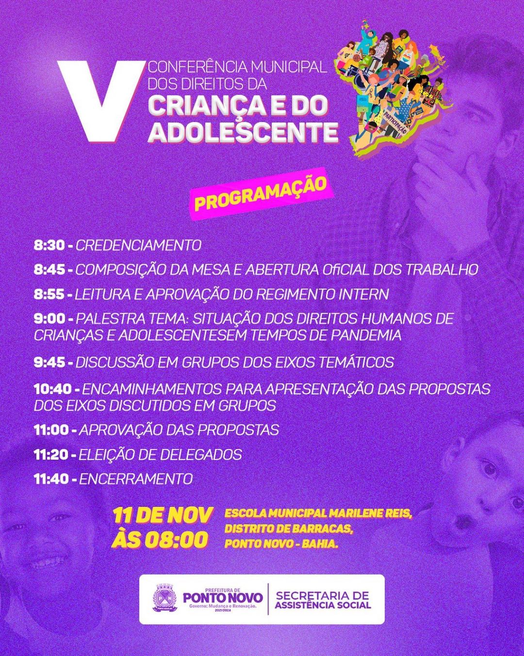 Ponto Novo: V Conferência Municipal dos Direitos da Criança e do Adolescente  acontece nesta sexta (11)