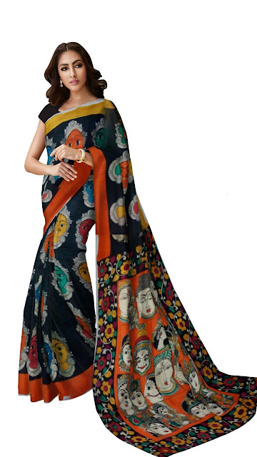  Latest chennur silk sarees with different kalmkari printed design