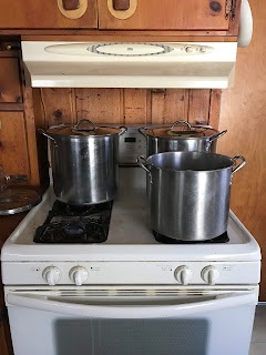 Big pots full of water, keeping the house warmish!