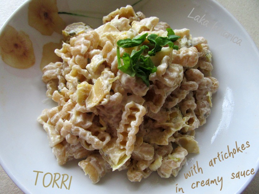 Torri with artichokes in creamy sauce by Laka kuharica: lemon-with its bright, tangy flavor perfectly complements the whole wheat pasta.