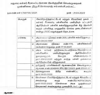 Unit Transfer - தடையின்மைச் சான்று ( NOC ) ஆணை வழங்கி இயக்குநர் உத்தரவு