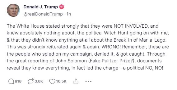 “They Knew Everything” – President Trump Calls Out Biden White House for Lying About Their Involvement in FBI Raid on His Home at Mar-a-Lago