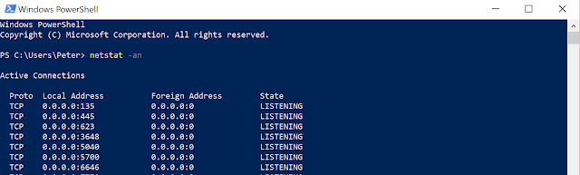 netstat -an listening ports