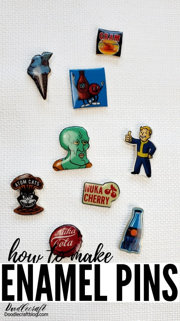 These faux enamel pins are easy to make and so much fun!   Of course I had to make a handsome Squidward pin for my jacket--I'm in love with it!   What kind of enamel pin will you make?   Turn your art into wearable art with this fun DIY!