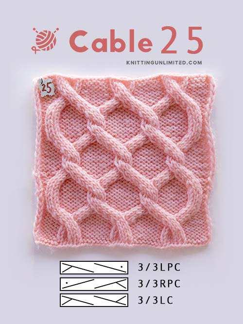 Cable 25, Multiple of 14 sts plus 2