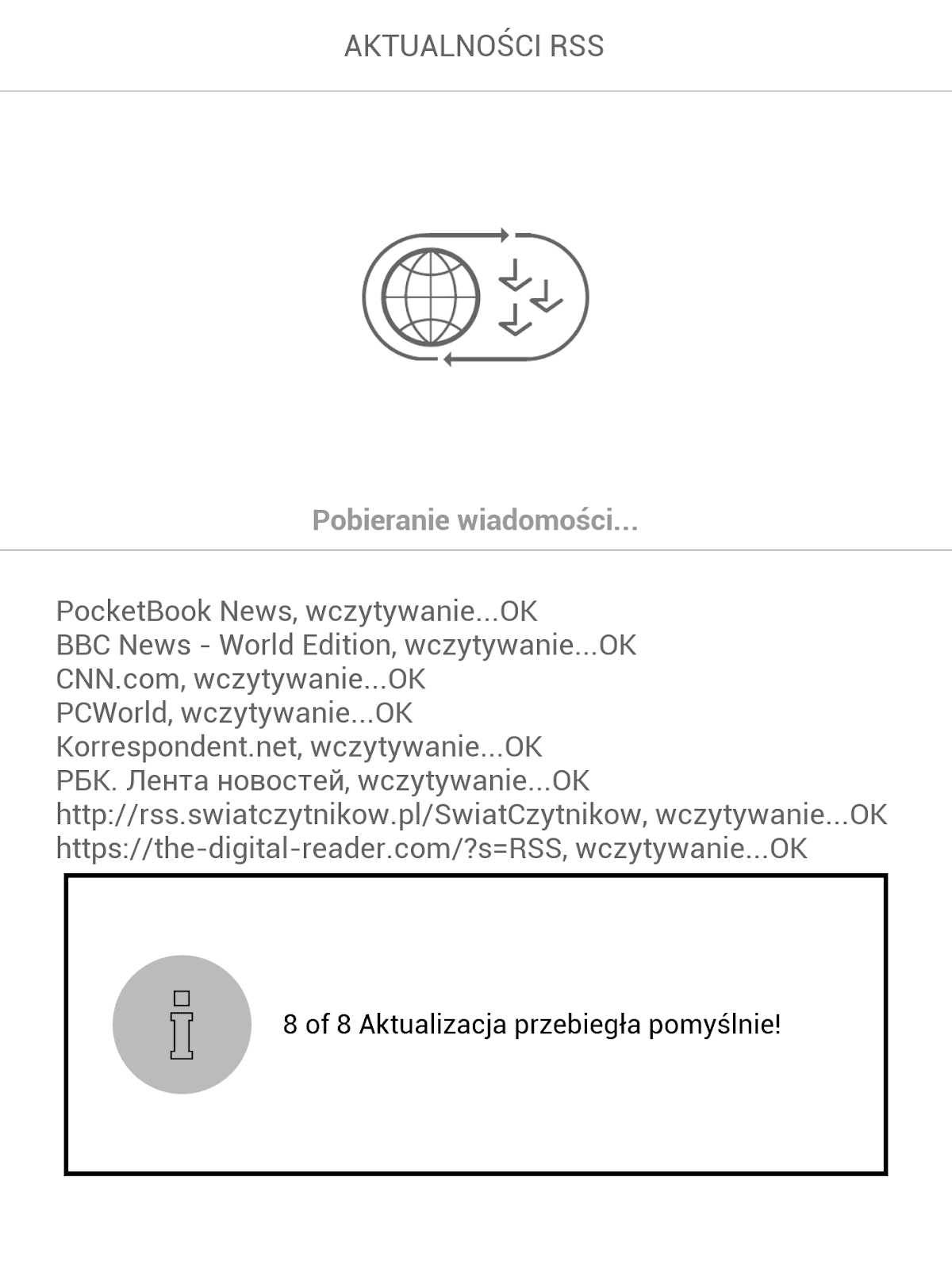 PocketBook InkPad X – pobieranie wiadomości z RSS