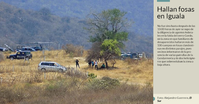 Federales con palas, picos y dos helicópteros hurgan en cerro de Iguala; habrían hallado restos