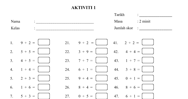 Soalan Asas Matematik Tahun 1 - J Kosong t