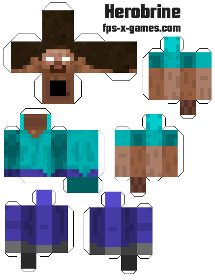 Herobrine the printable papercraft Minecraft mob character