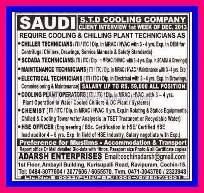 Vacancies For S.T.D Cooling Company KSA Urgent