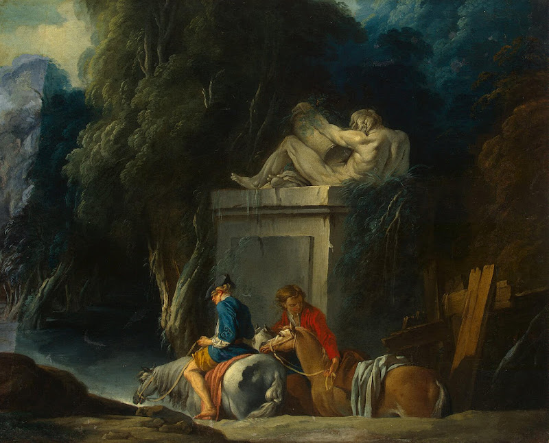 Crossing the Ford by Francois Boucher - Genre Paintings from Hermitage Museum