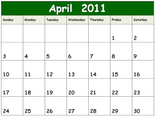 free april 2011 calendar template. blank calendar 2011 template.