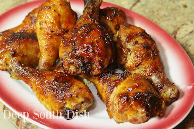 Chicken drumsticks, marinated with a dry rub, air fried and finished with a spicy glaze.