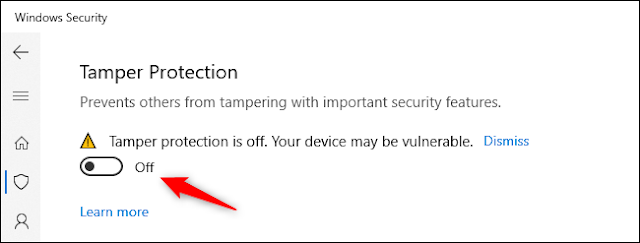 خيار لتمكين الحماية من العبث على نظام التشغيل Windows 10