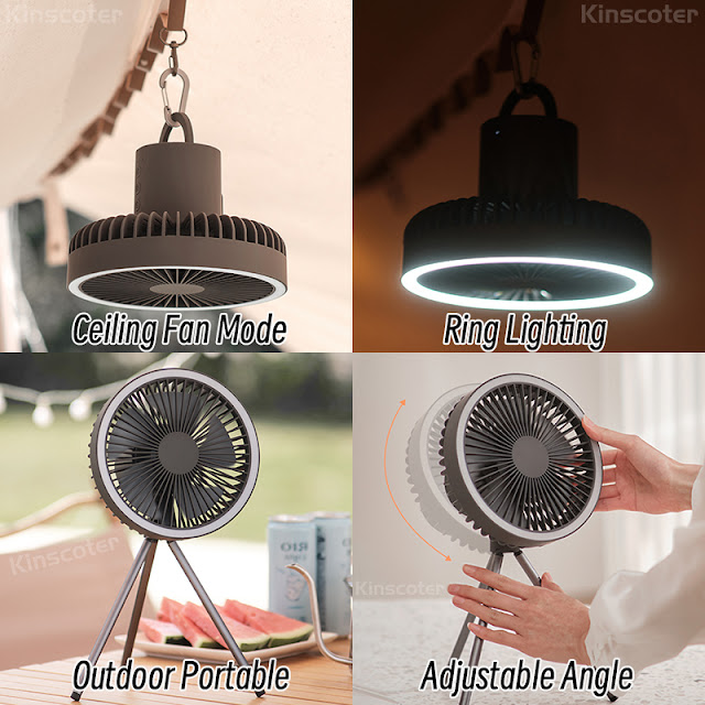 Portable Wireless Electric Fan With Power Bank LED Lighting