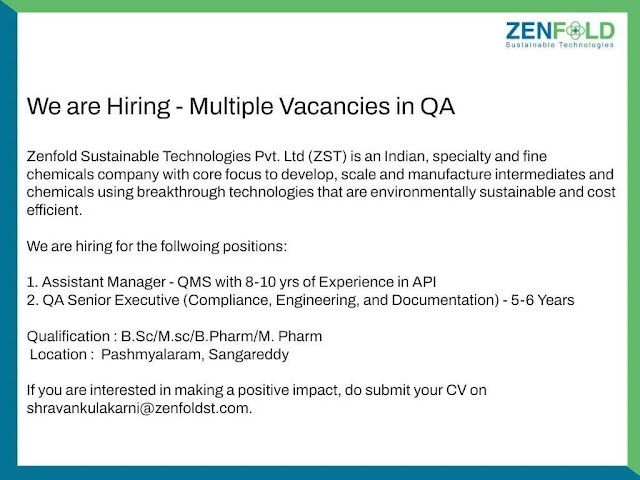 Zenfold Sustainable Technologies Hiring For QMS/ QA